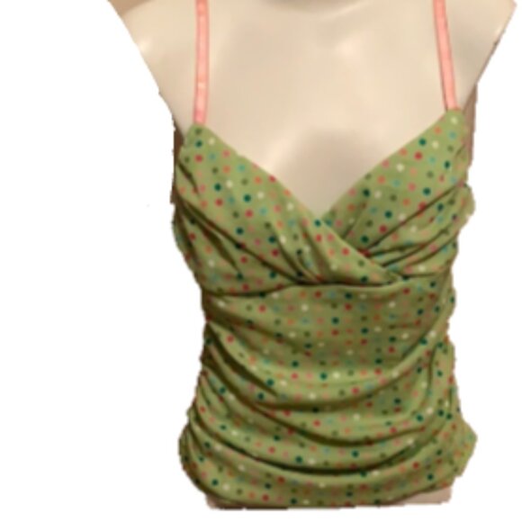 NO APPT NECESSARY GREEN MULTICOLOR POLKADOTS TOP - Picture 1 of 7